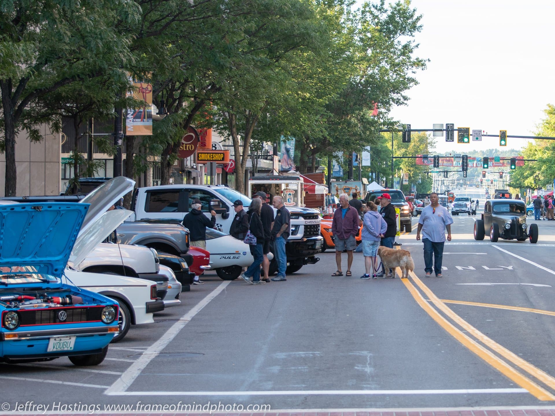 Elm Street scene with show cars and spectators